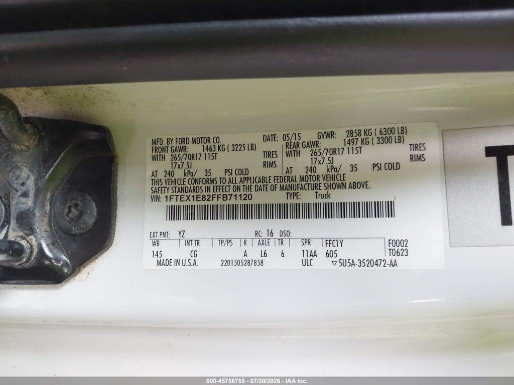 1FTEX1E82FFB71120 2015 FORD F-150 photo no. 9