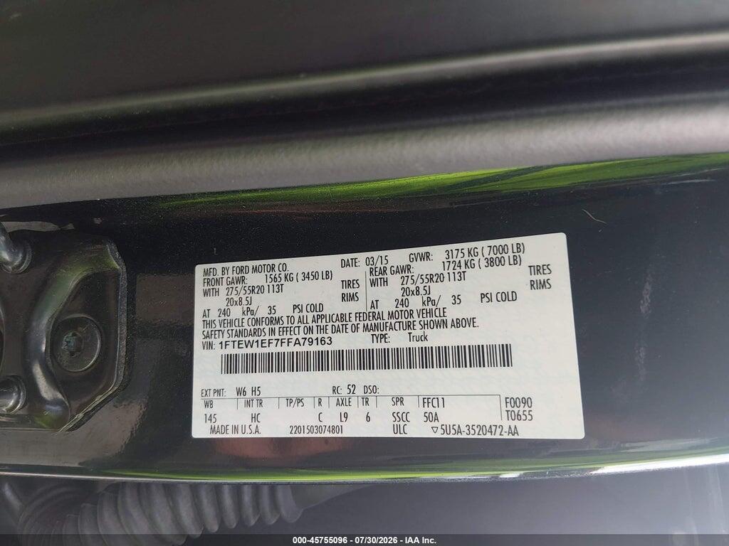 1FTEW1EF7FFA79163 2015 FORD F-150 photo no. 9