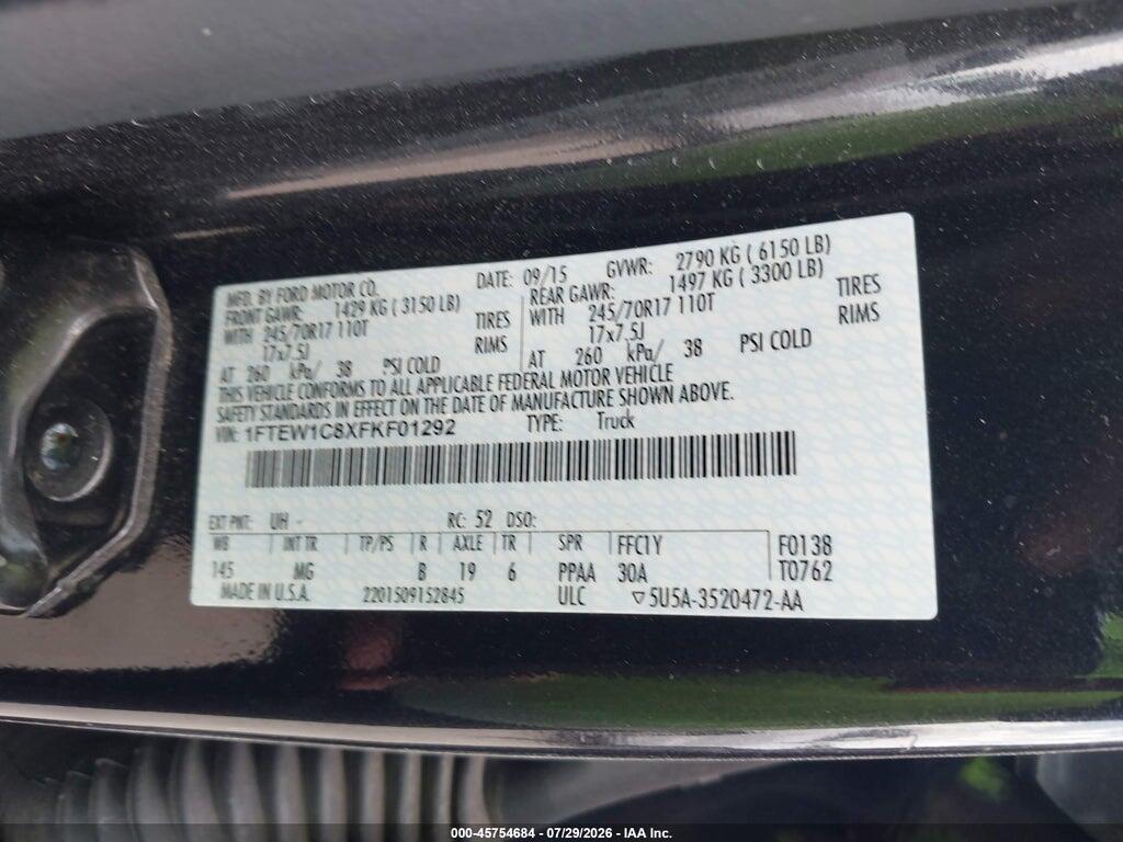 1FTEW1C8XFKF01292 2015 FORD F-150 photo no. 9