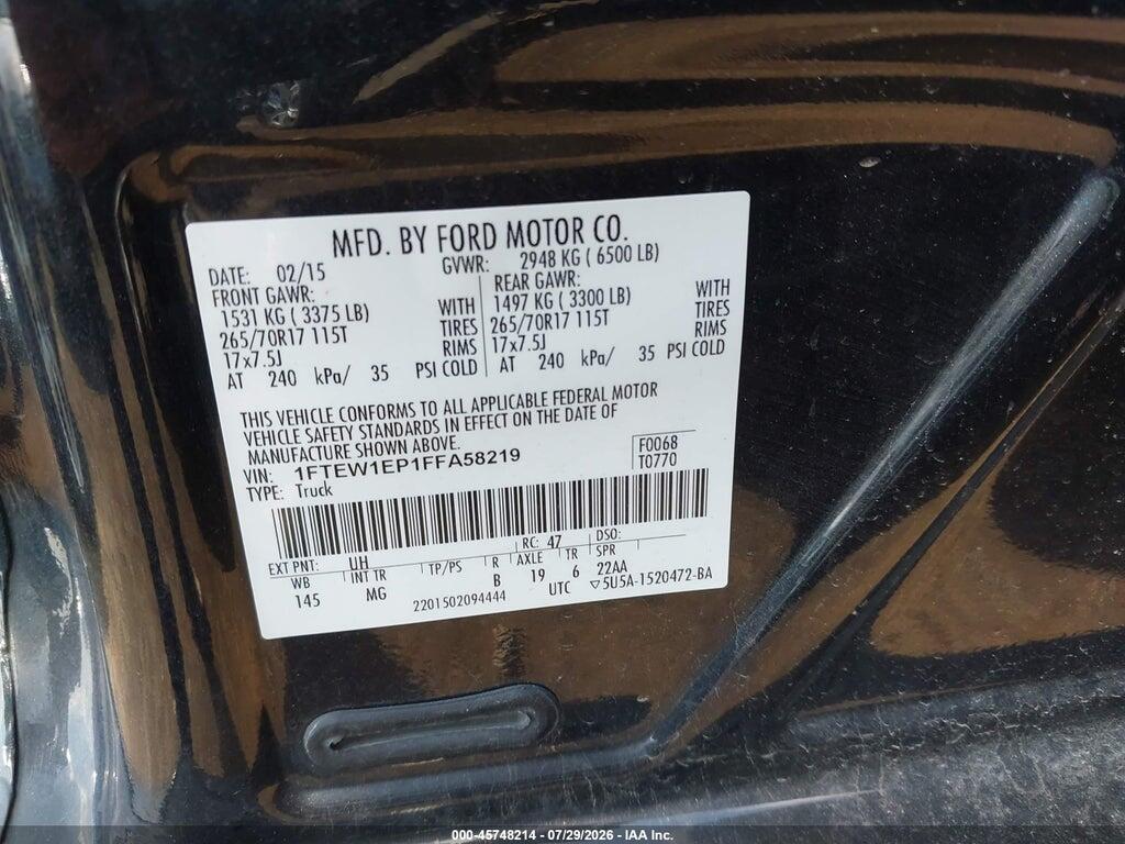 1FTEW1EP1FFA58219 2015 FORD F-150 photo no. 9