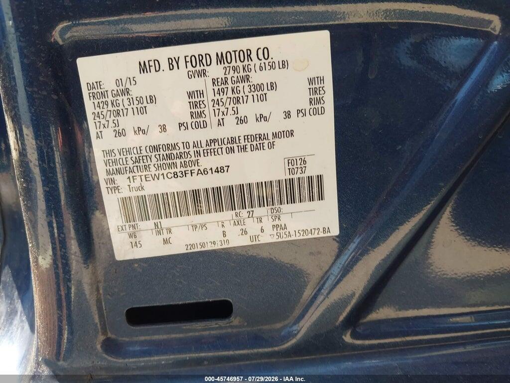 1FTEW1C83FFA61487 2015 FORD F-150 photo no. 9