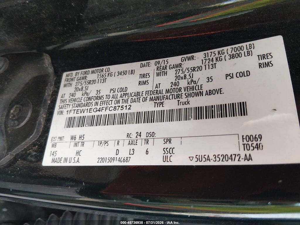 1FTEW1EG4FFC87512 2015 FORD F-150 photo no. 9