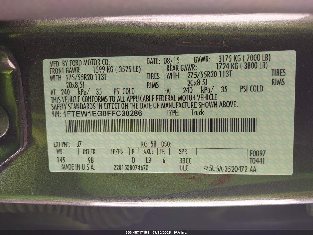 1FTEW1EG0FFC30286 2015 FORD F-150 photo no. 9