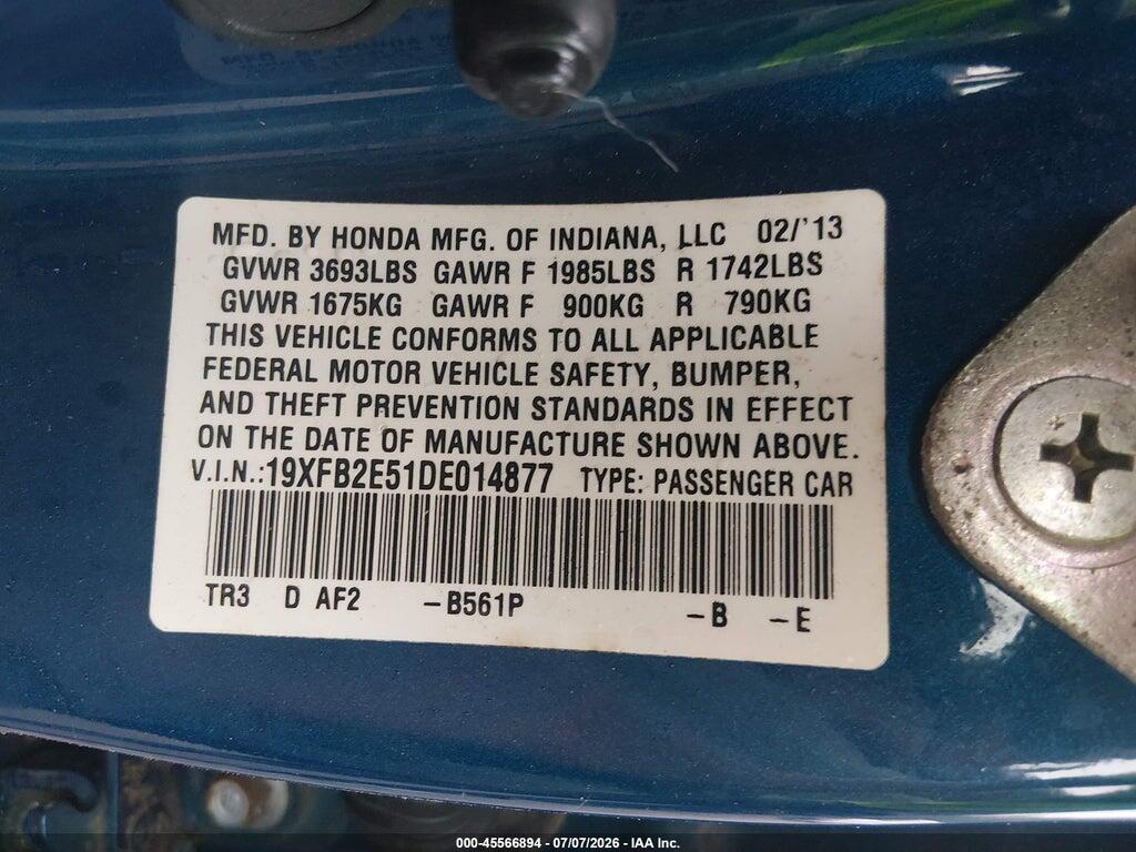 19XFB2E51DE014877 2013 HONDA CIVIC photo no. 9
