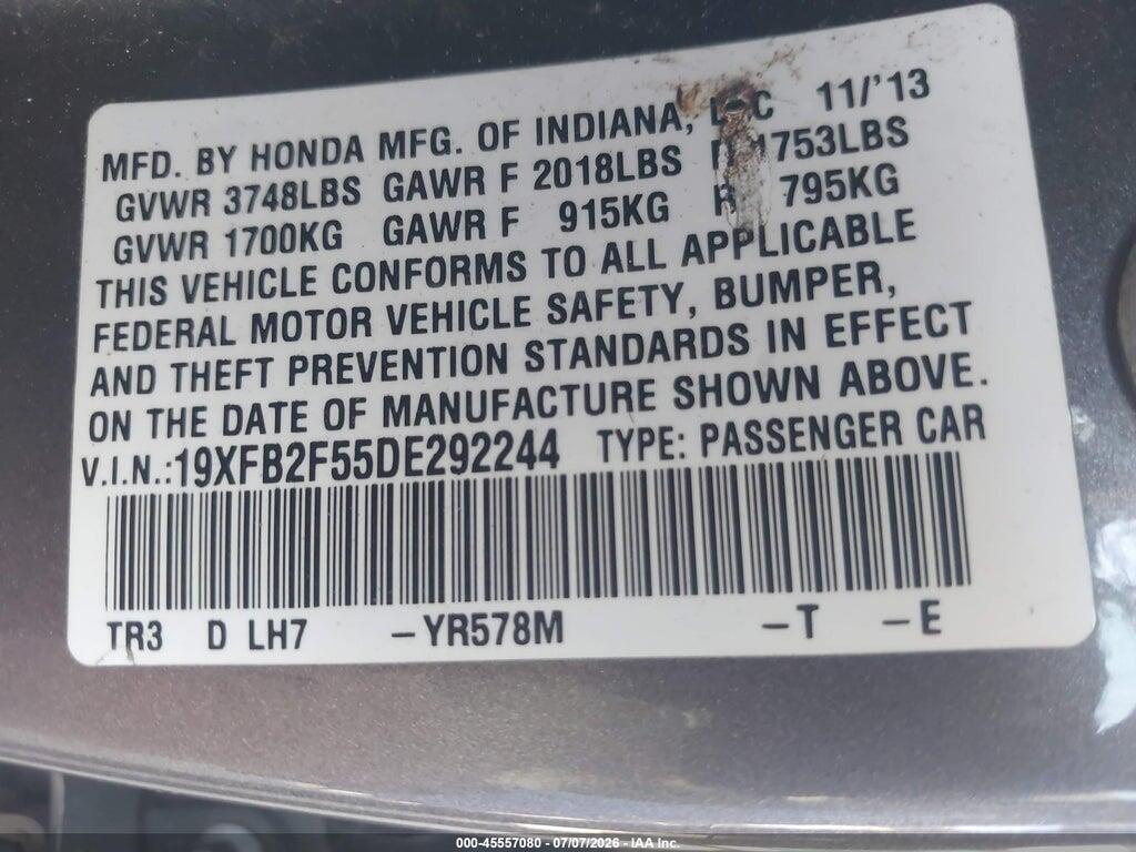 19XFB2F55DE292244 2013 HONDA CIVIC photo no. 9