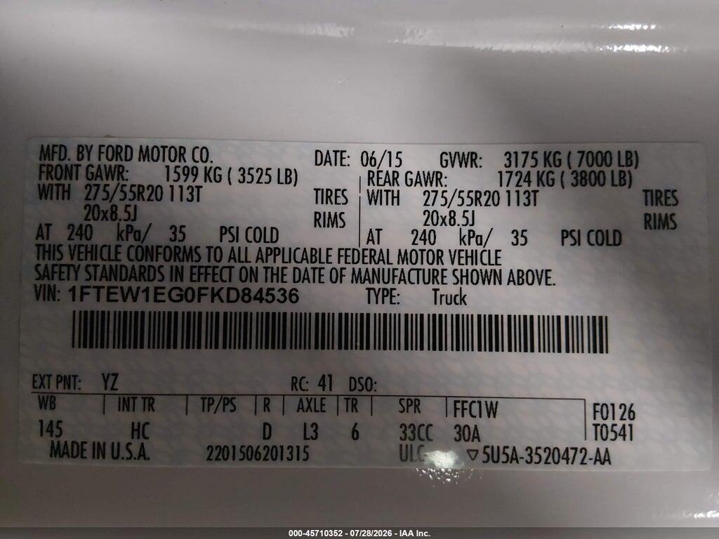 1FTEW1EG0FKD84536 2015 FORD F-150 photo no. 9