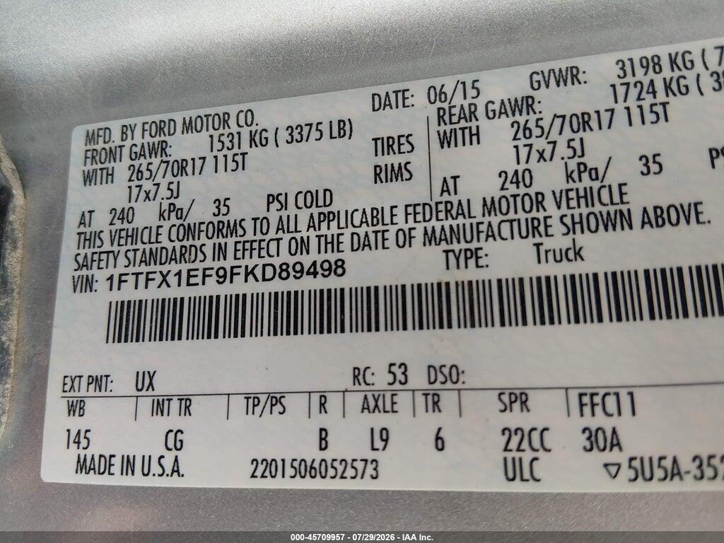 1FTFX1EF9FKD89498 2015 FORD F-150 photo no. 9