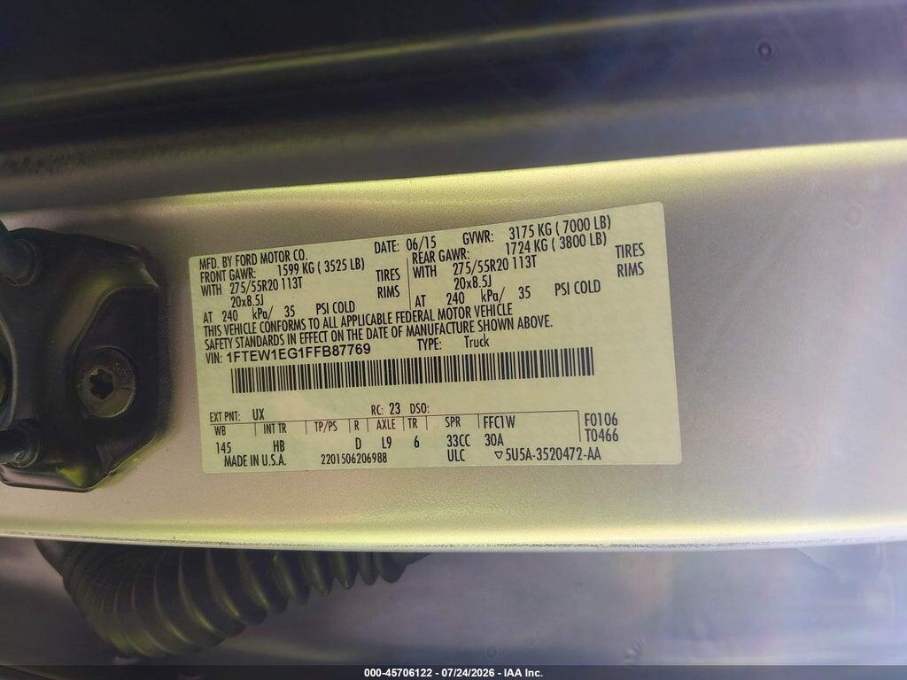 1FTEW1EG1FFB87769 2015 FORD F-150 photo no. 9
