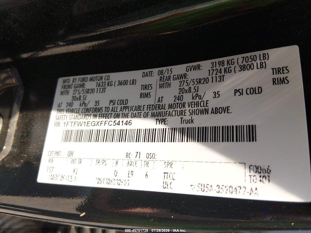 1FTFW1EGXFFC54146 2015 FORD F-150 photo no. 9