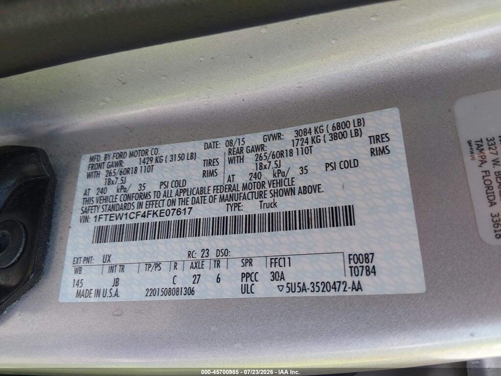 1FTEW1CF4FKE07617 2015 FORD F-150 photo no. 9