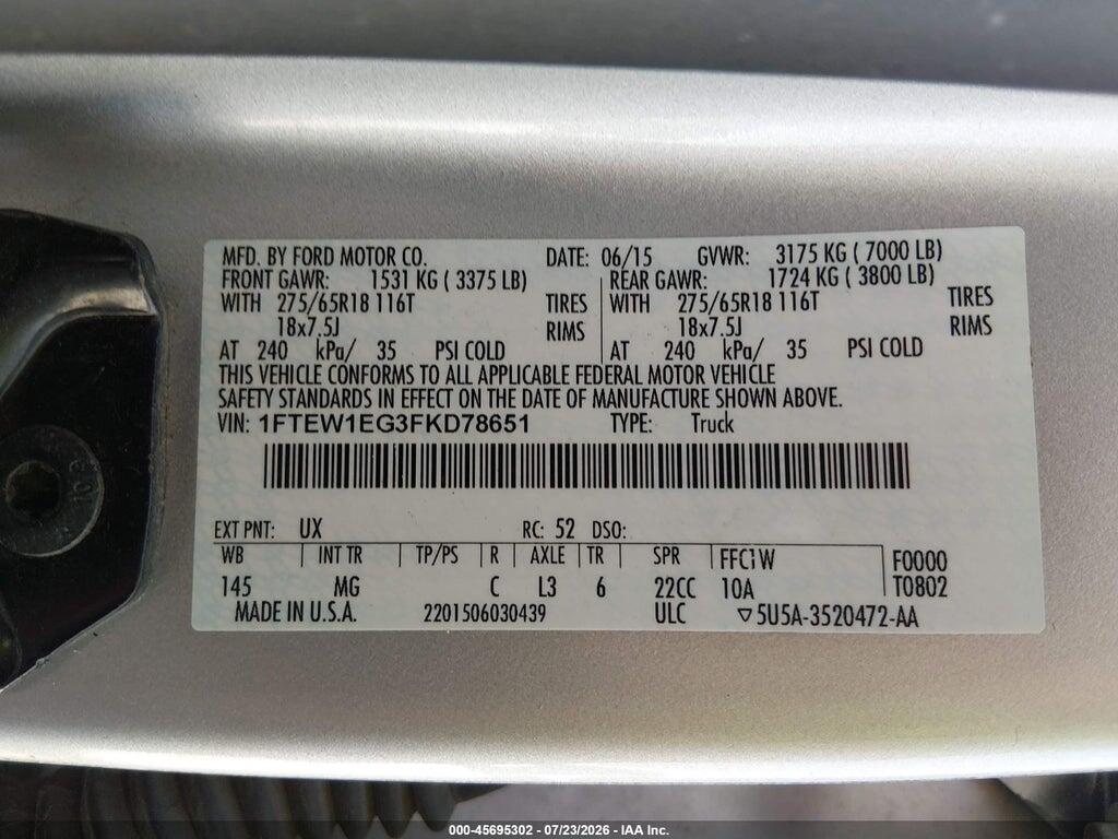 1FTEW1EG3FKD78651 2015 FORD F-150 photo no. 9