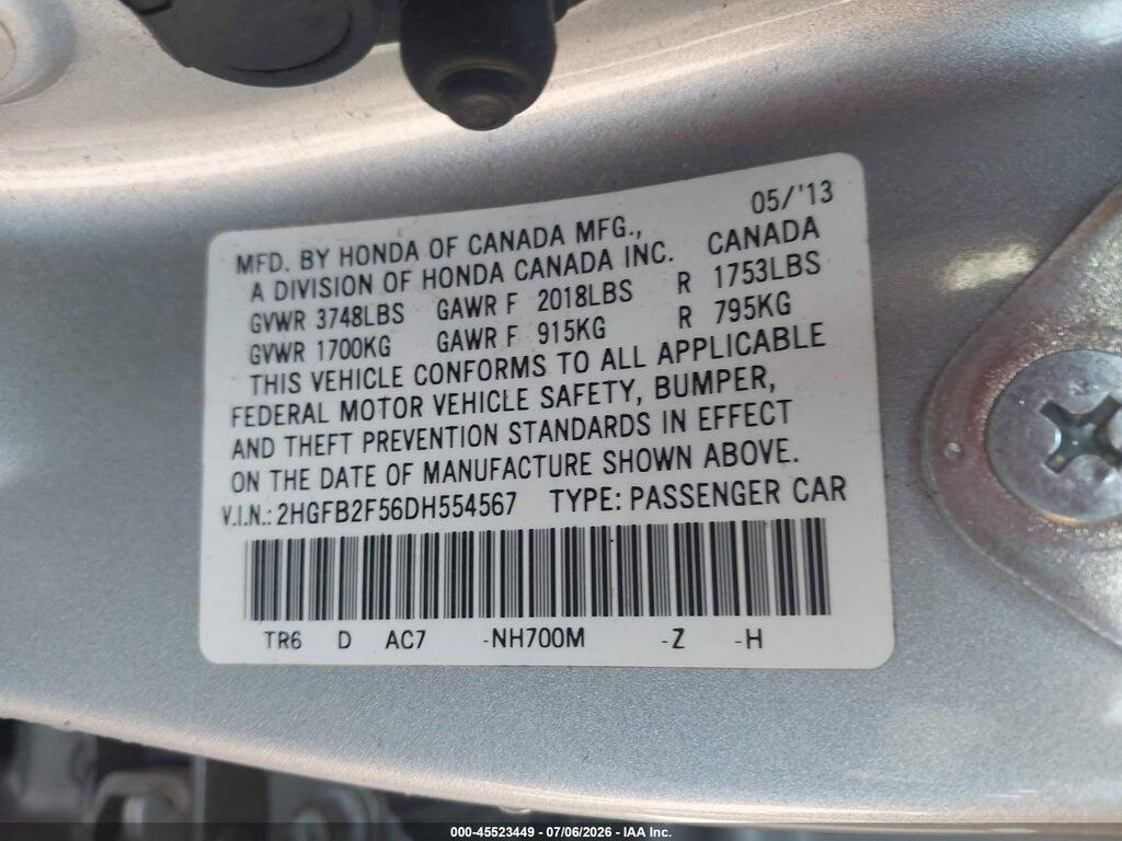 2HGFB2F56DH554567 2013 HONDA CIVIC photo no. 9