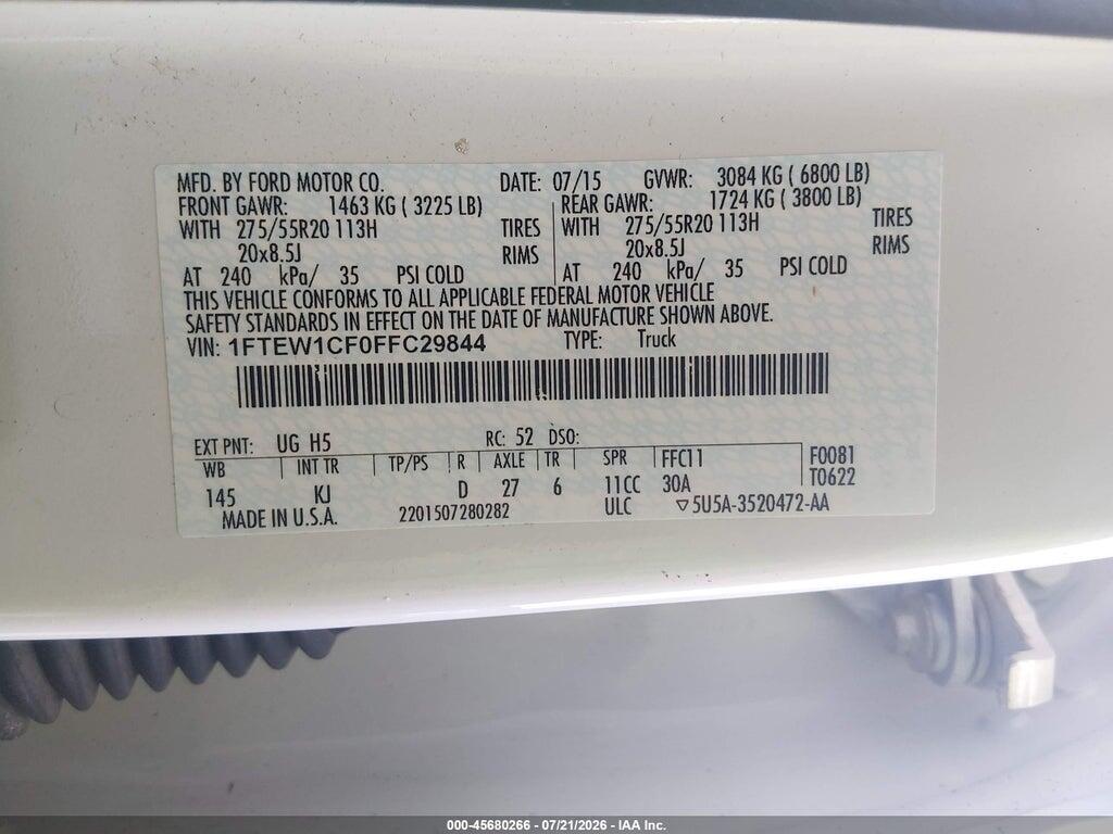 1FTEW1CF0FFC29844 2015 FORD F-150 photo no. 9