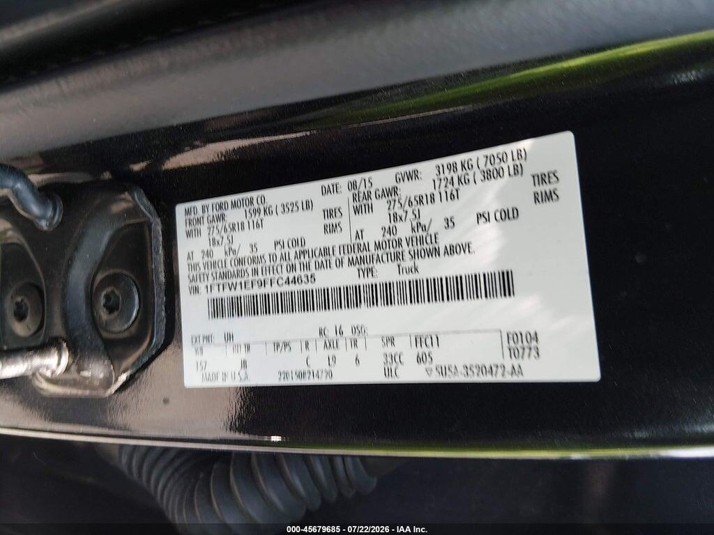 1FTFW1EF9FFC44635 2015 FORD F-150 photo no. 9