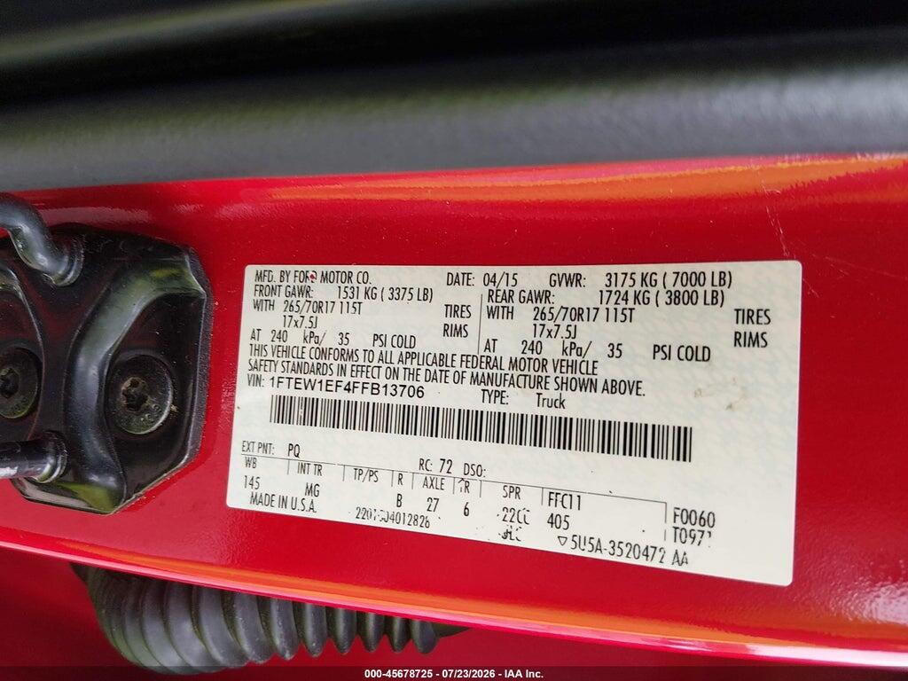 1FTEW1EF4FFB13706 2015 FORD F-150 photo no. 9