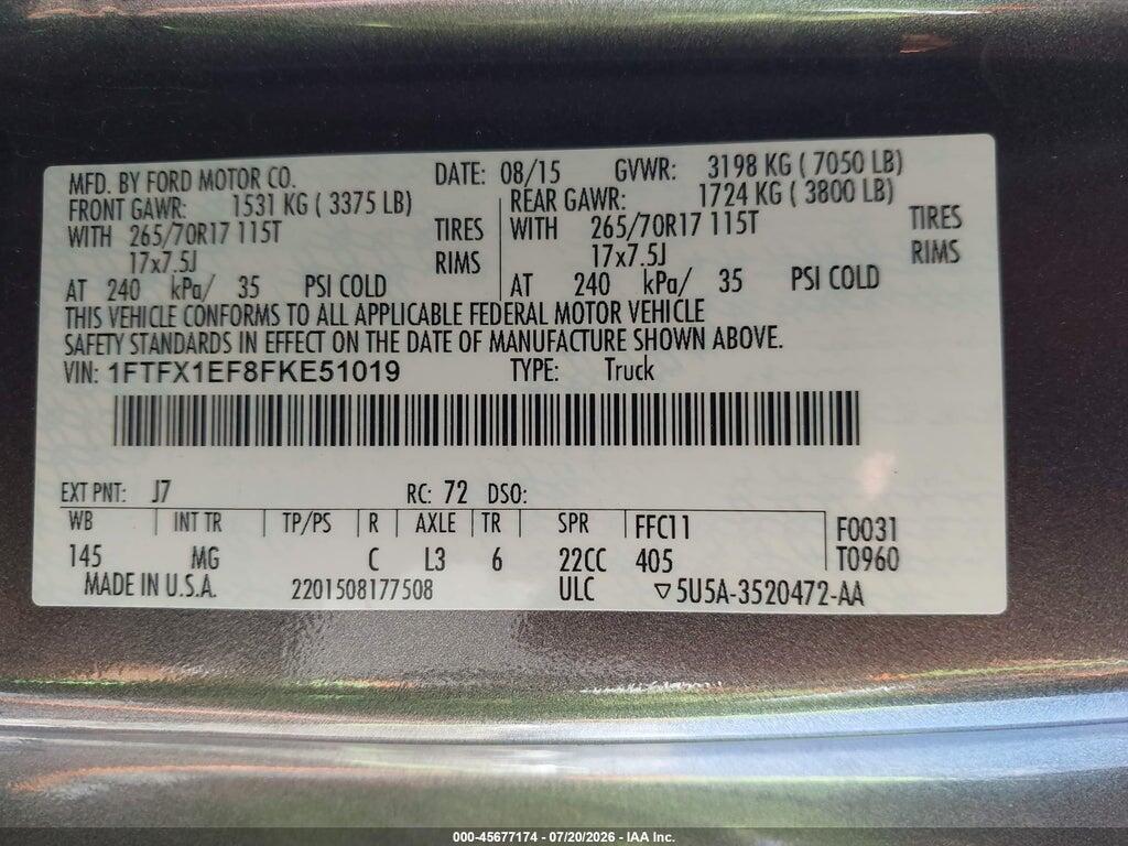 1FTFX1EF8FKE51019 2015 FORD F-150 photo no. 9