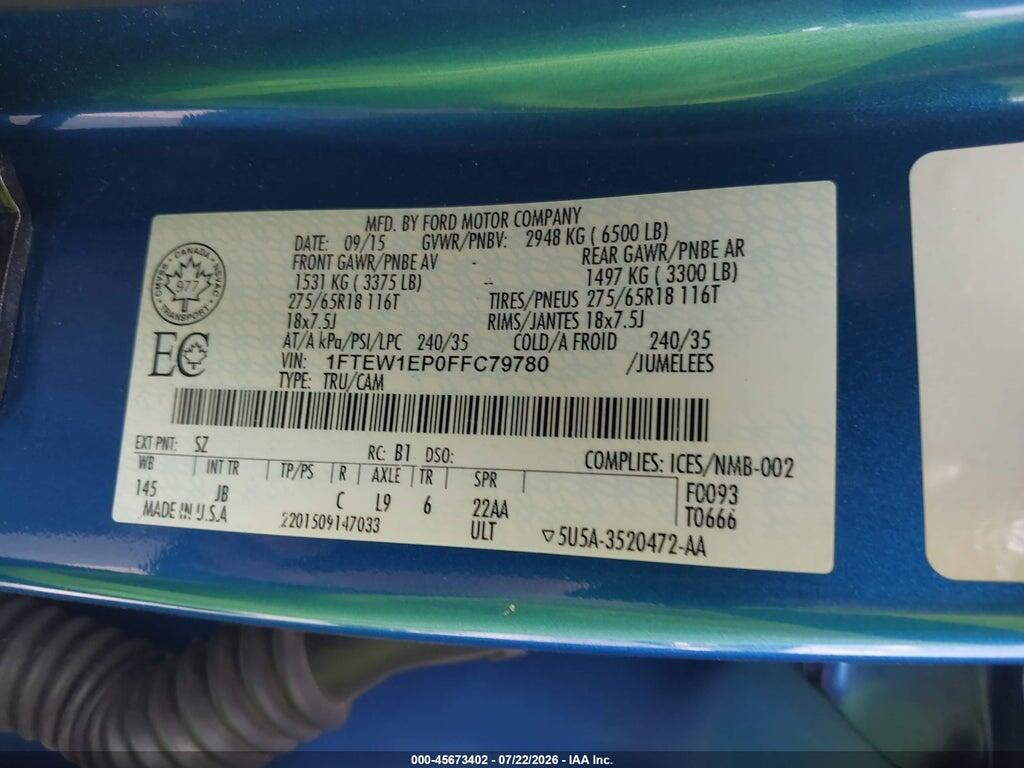 1FTEW1EP0FFC79780 2015 FORD F-150 photo no. 9