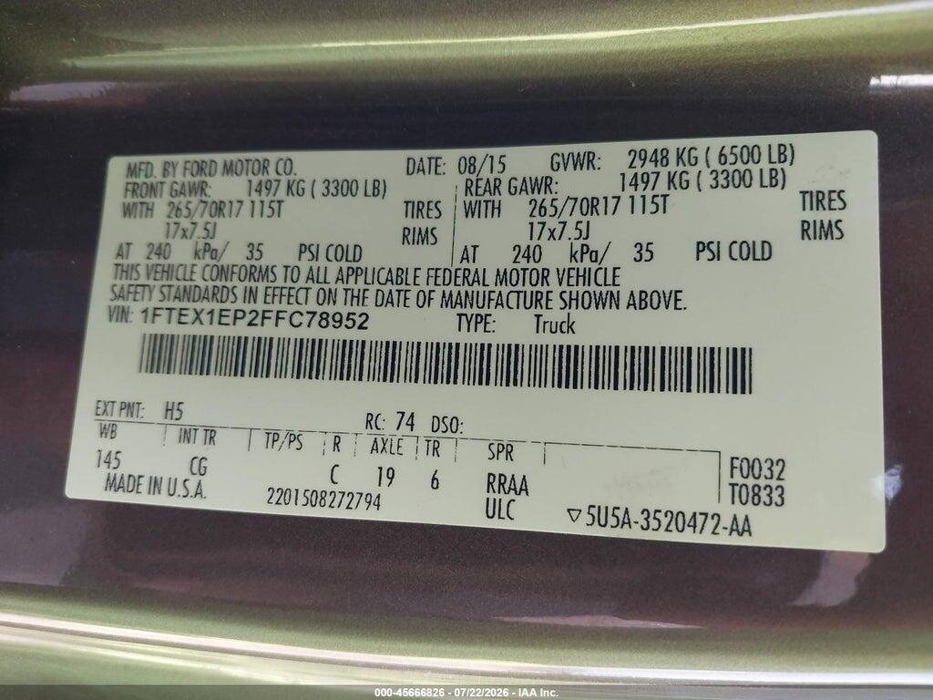 1FTEX1EP2FFC78952 2015 FORD F-150 photo no. 9