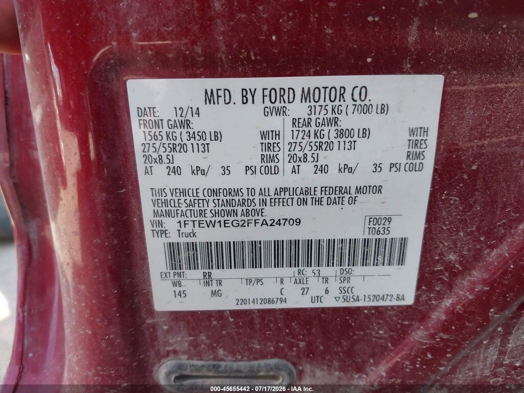 1FTEW1EG2FFA24709 2015 FORD F-150 photo no. 9
