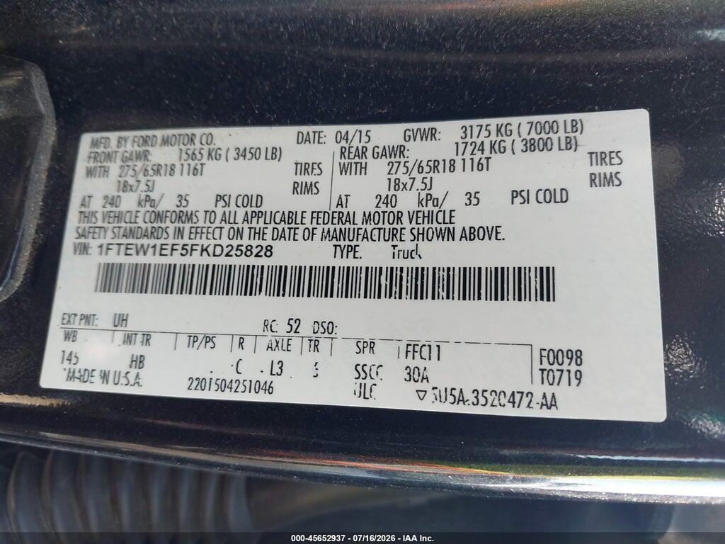 1FTEW1EF5FKD25828 2015 FORD F-150 photo no. 9