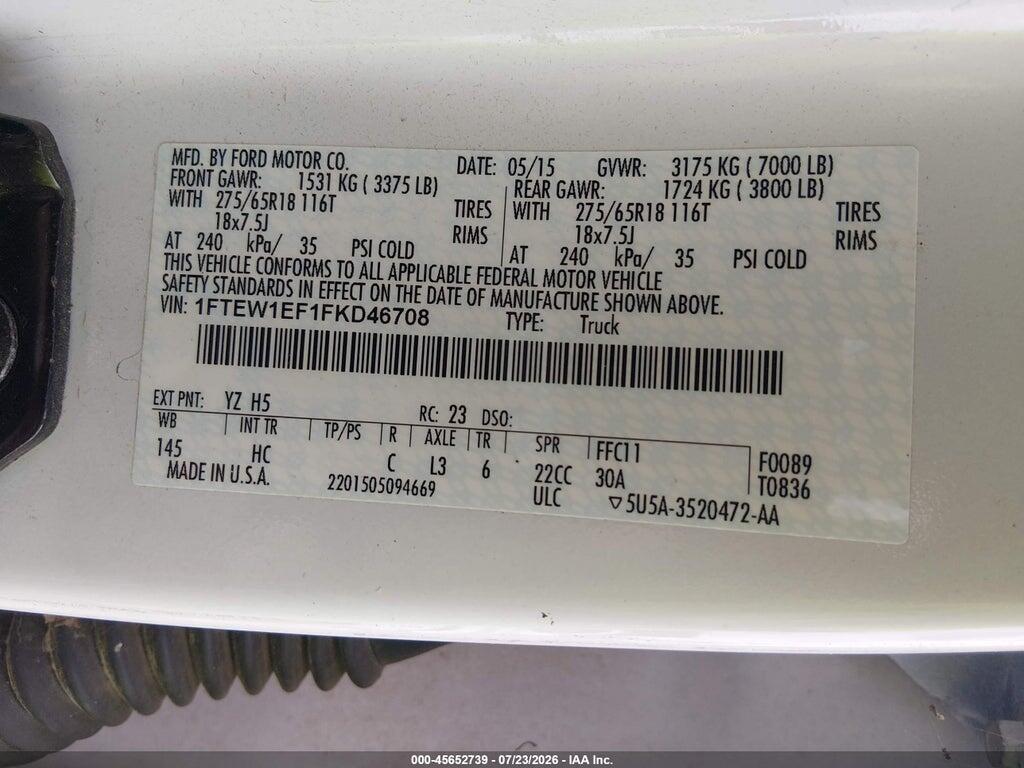 1FTEW1EF1FKD46708 2015 FORD F-150 photo no. 9