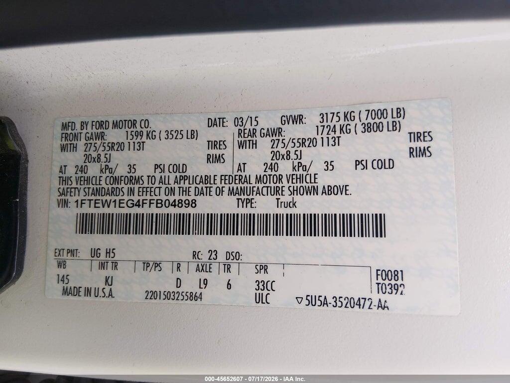 1FTEW1EG4FFB04898 2015 FORD F-150 photo no. 9