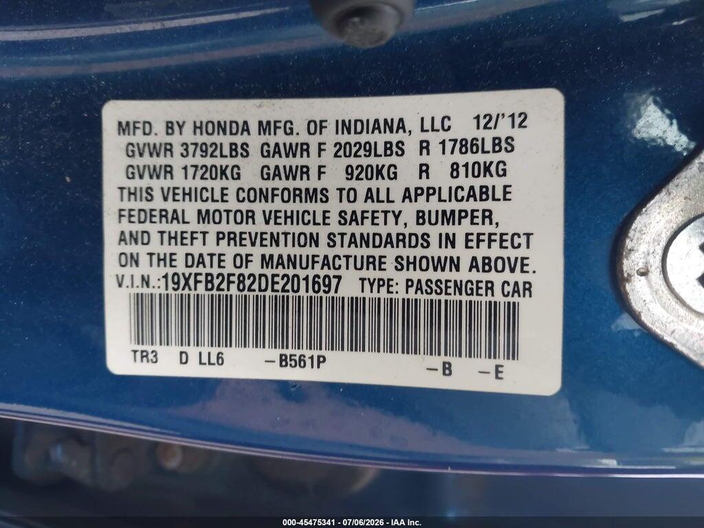 19XFB2F82DE201697 2013 HONDA CIVIC photo no. 9