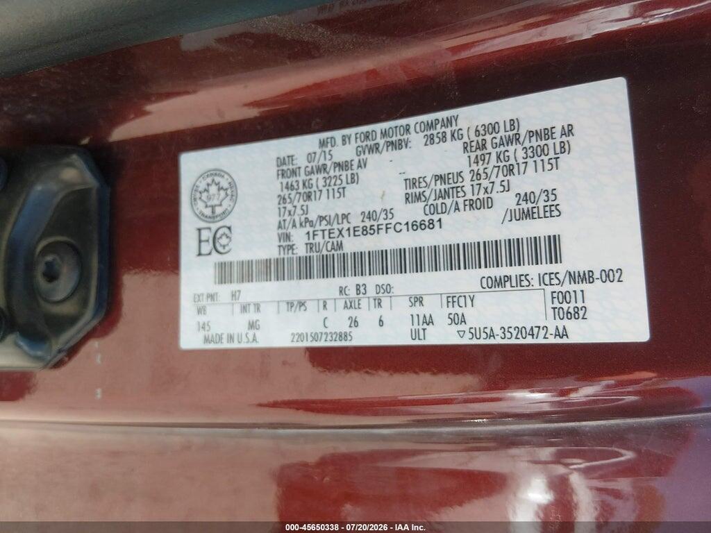 1FTEX1E85FFC16681 2015 FORD F-150 photo no. 9