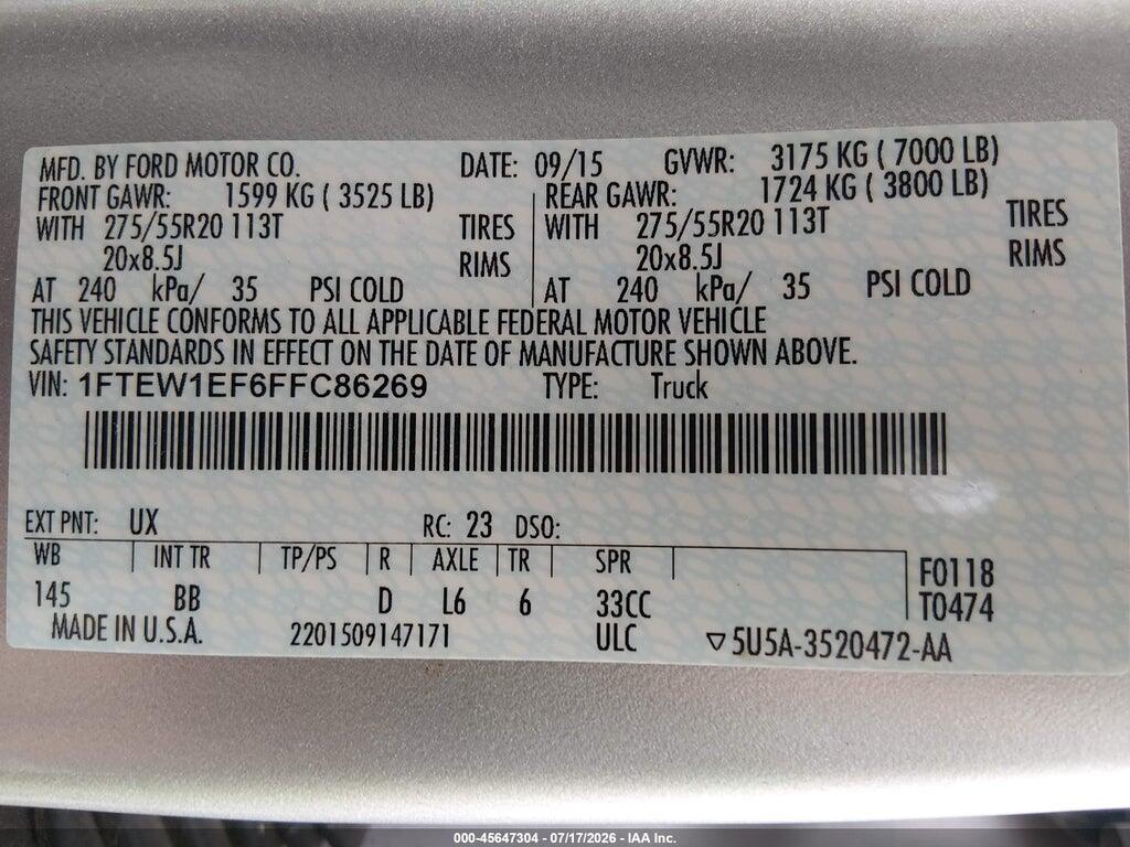 1FTEW1EF6FFC86269 2015 FORD F-150 photo no. 9