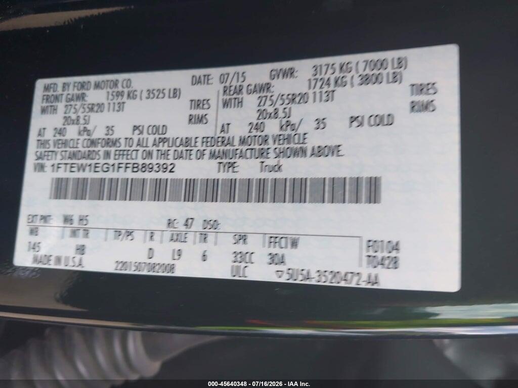 1FTEW1EG1FFB89392 2015 FORD F-150 photo no. 9