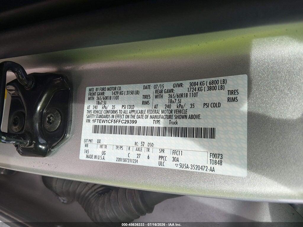 1FTEW1CF5FFC29399 2015 FORD F-150 photo no. 9