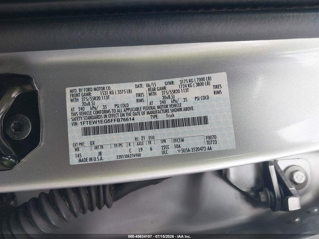 1FTEW1EG5FFB76614 2015 FORD F-150 photo no. 9