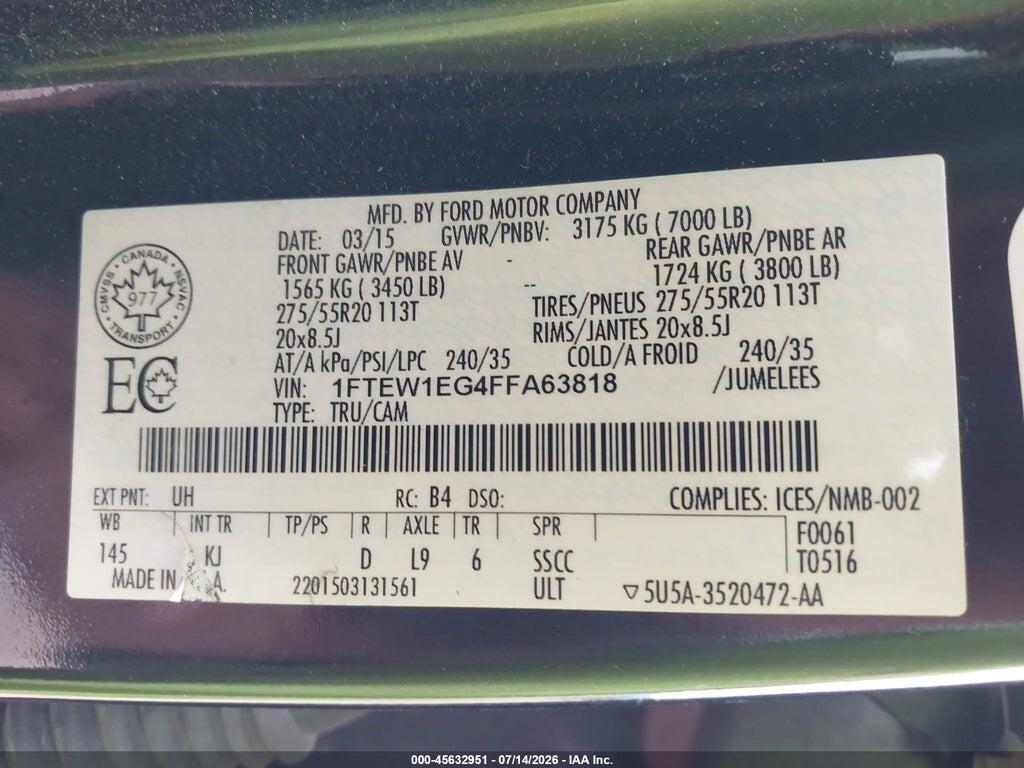 1FTEW1EG4FFA63818 2015 FORD F-150 photo no. 9