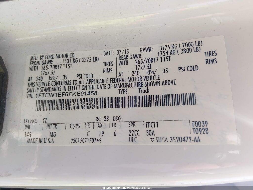 1FTEW1EF6FKE01458 2015 FORD F-150 photo no. 9