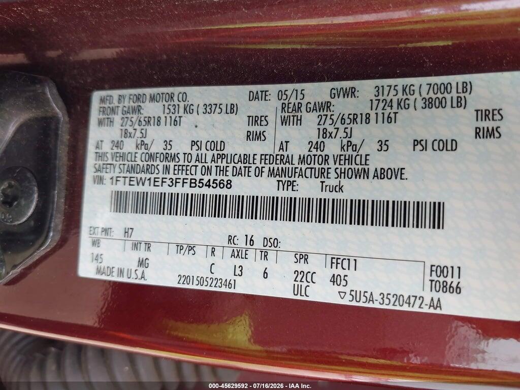 1FTEW1EF3FFB54568 2015 FORD F-150 photo no. 9