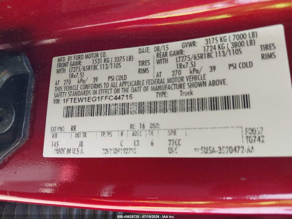 1FTEW1EG1FFC44715 2015 FORD F-150 photo no. 9