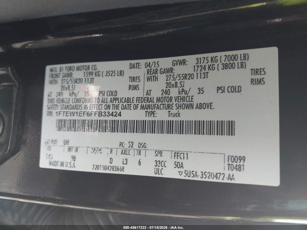 1FTEW1EF6FFB33424 2015 FORD F-150 photo no. 9