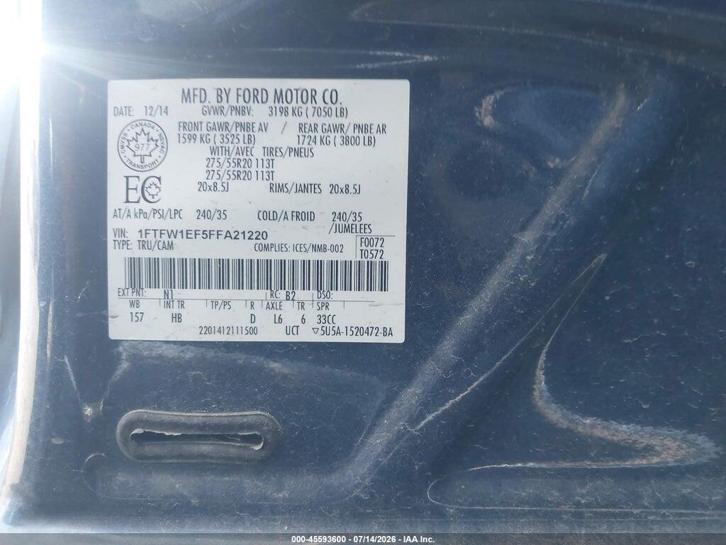 1FTFW1EF5FFA21220 2015 FORD F-150 photo no. 9