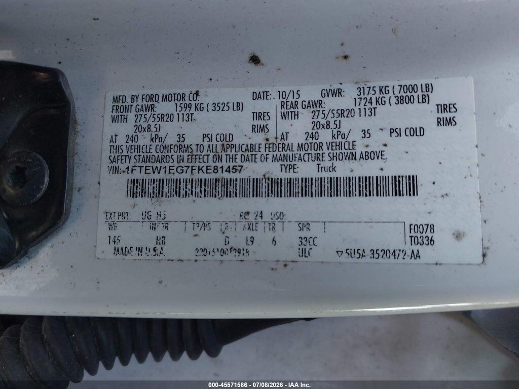 1FTEW1EG7FKE81457 2015 FORD F-150 photo no. 9
