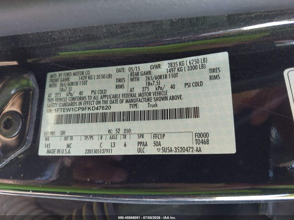 1FTEW1CP9FKD47620 2015 FORD F-150 photo no. 9