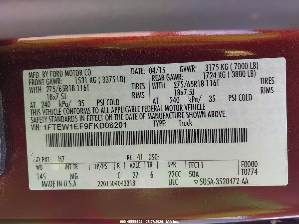 1FTEW1EF9FKD06201 2015 FORD F-150 photo no. 9