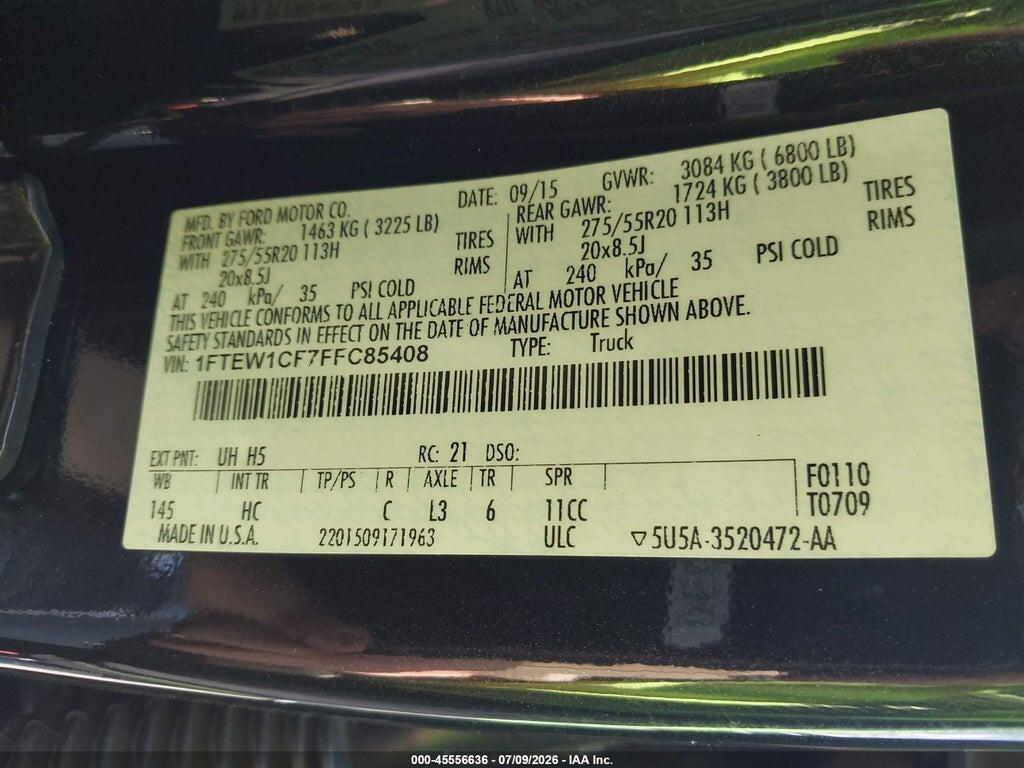 1FTEW1CF7FFC85408 2015 FORD F-150 photo no. 9
