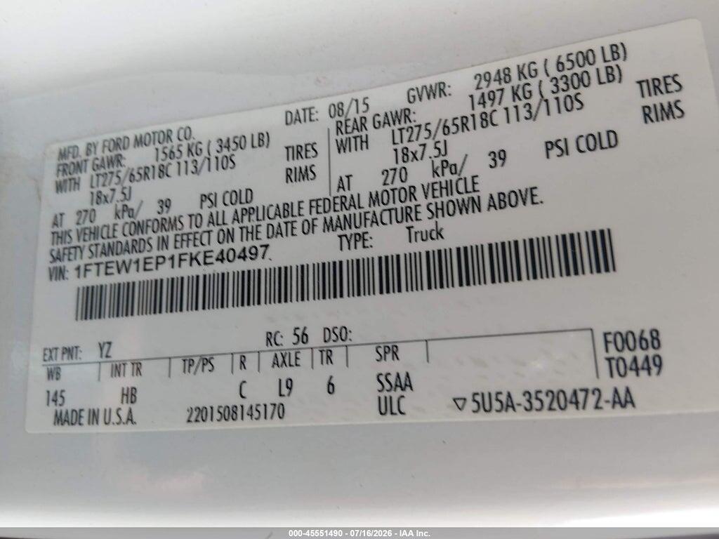 1FTEW1EP1FKE40497 2015 FORD F-150 photo no. 9