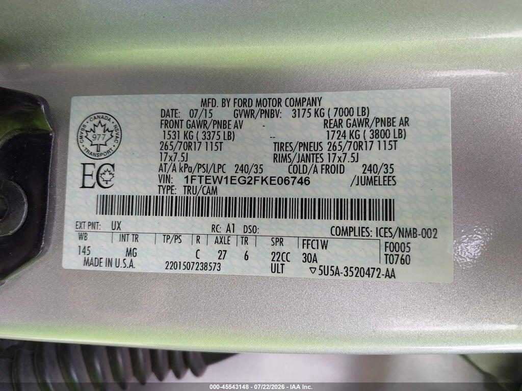 1FTEW1EG2FKE06746 2015 FORD F-150 photo no. 9