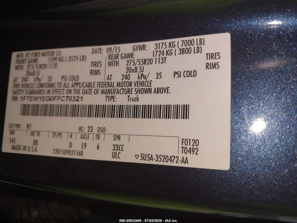 1FTEW1EG0FFC70321 2015 FORD F-150 photo no. 9