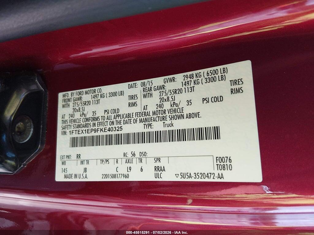 1FTEX1EP9FKE40325 2015 FORD F-150 photo no. 9