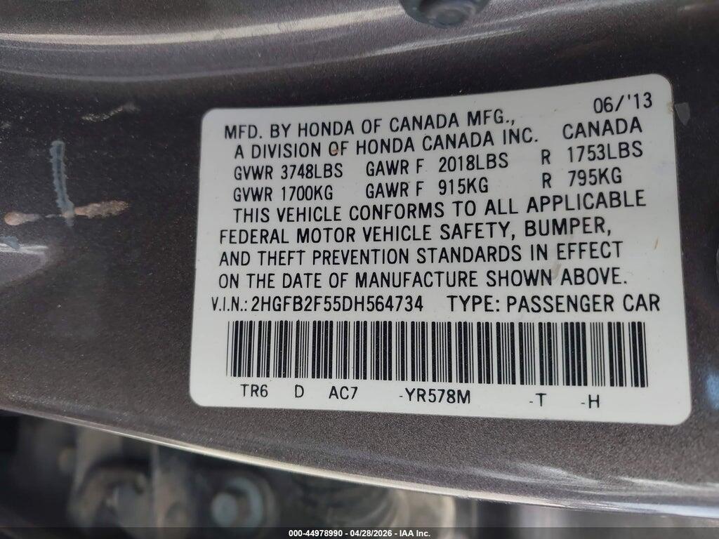 2HGFB2F55DH564734 2013 HONDA CIVIC photo no. 9