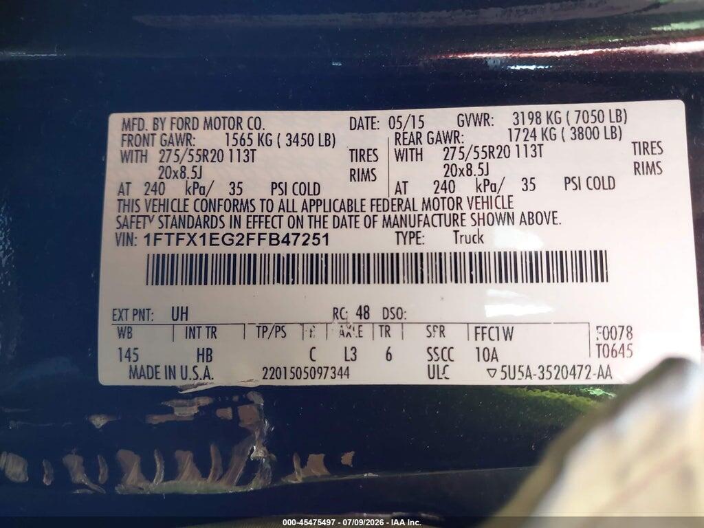 1FTFX1EG2FFB47251 2015 FORD F-150 photo no. 9