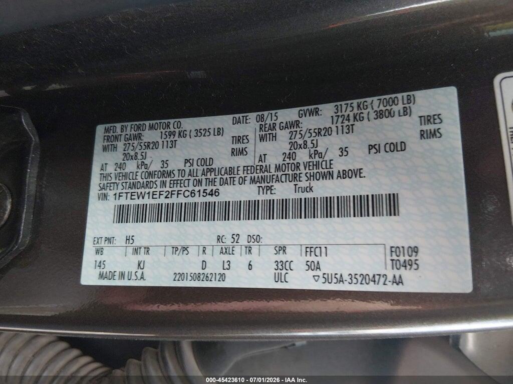 1FTEW1EF2FFC61546 2015 FORD F-150 photo no. 9