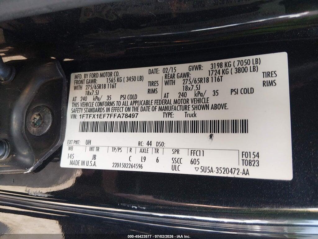1FTFX1EF7FFA78497 2015 FORD F-150 photo no. 9